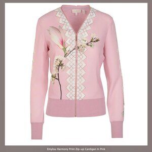 Ted Baker Emylou Harmony Print Pink Zip-Up Cardigan sweater size 4 nwot